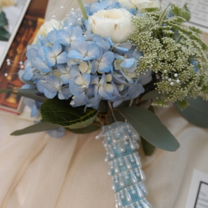 Hand Tied Hydrangea and Ranuculus with pearl drops
