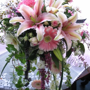 Pink lily bridal bouquet