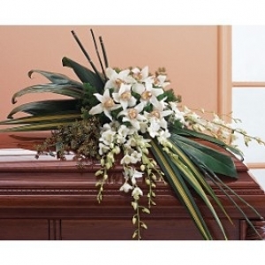 White orchid casket spray