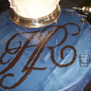 under glass cake table monogram