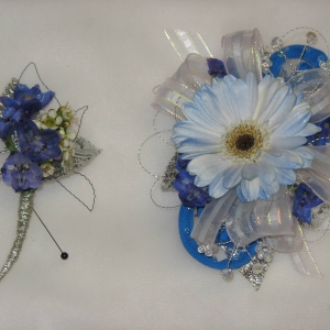 blue gerb & delph prom flowers