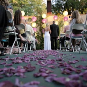 Outdoor plum & chartreuse wedding