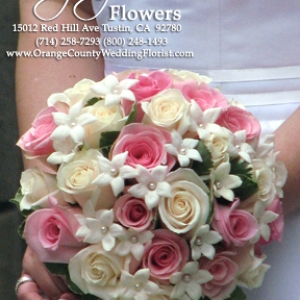 Bridal Bouquet Of Pink & Creme Roses with Stephanotis