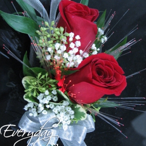 Red Rose Corsage With Red Fiber Optics