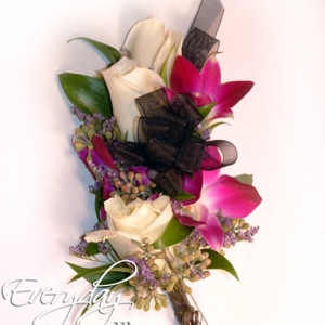 White Rose Corsage With Purple Orchids