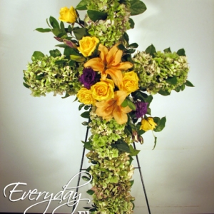 Sympathy Cross With Green Hydrangea