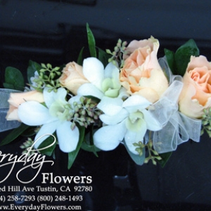 Peach Rose Corsage With White Orchids