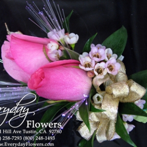 Pink Rose Corsage With Purple Fiber Optics