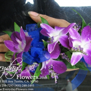 Orchid Corsage With Blue Ribbon
