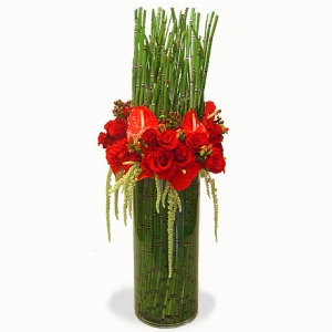 Red Contemporary Cylinder Vase Arrangement