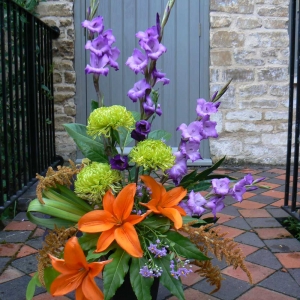 Purple Gladioli and Orange Lilies