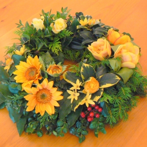 Wreath in Silks with fresh Foliages * Dec 2008
