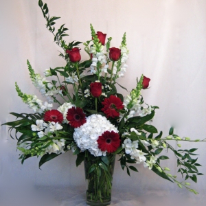 Red and White Funeral Vase Arrangement