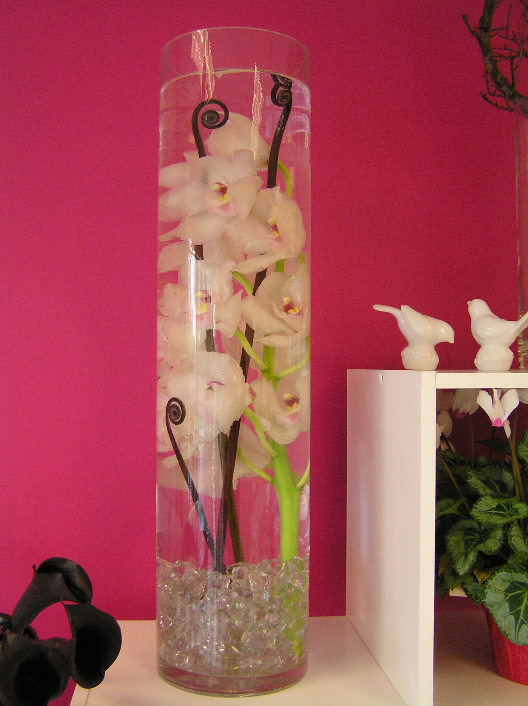 Orchid and Fiddlehead Fern Submerged Centerpiece