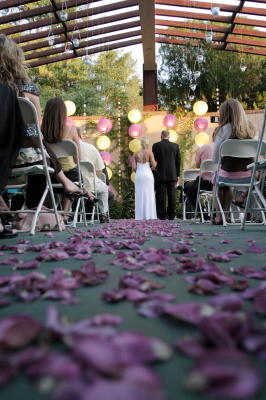 Outdoor plum & chartreuse wedding