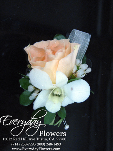 Peach Rose Boutonniere With White Orchids