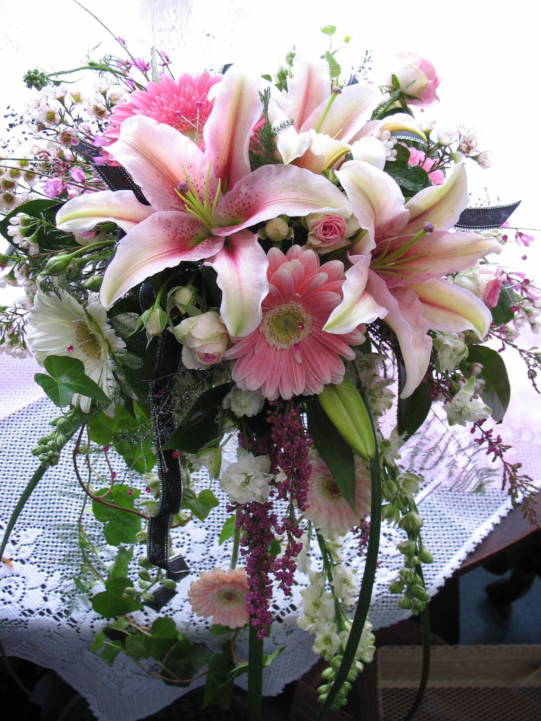 Pink lily bridal bouquet