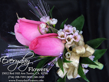 Pink Rose Corsage With Purple Fiber Optics