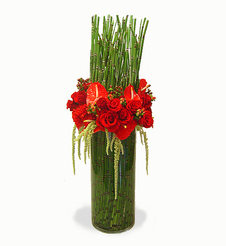 Red Contemporary Cylinder Vase Arrangement