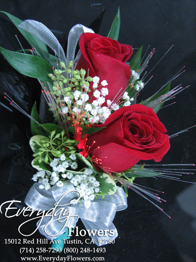 Red Rose Corsage With Red Fiber Optics