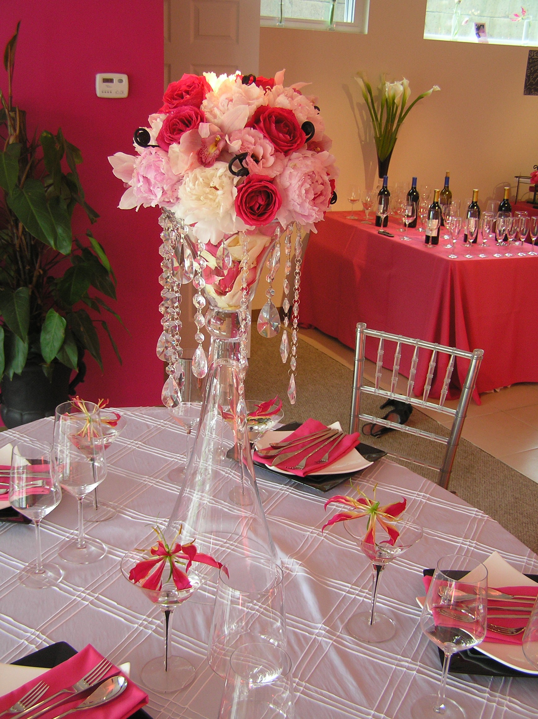 Tall Peony Hanging Crystal Centerpiece