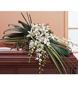 White orchid casket spray