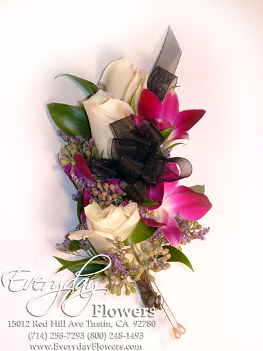 White Rose Corsage With Purple Orchids