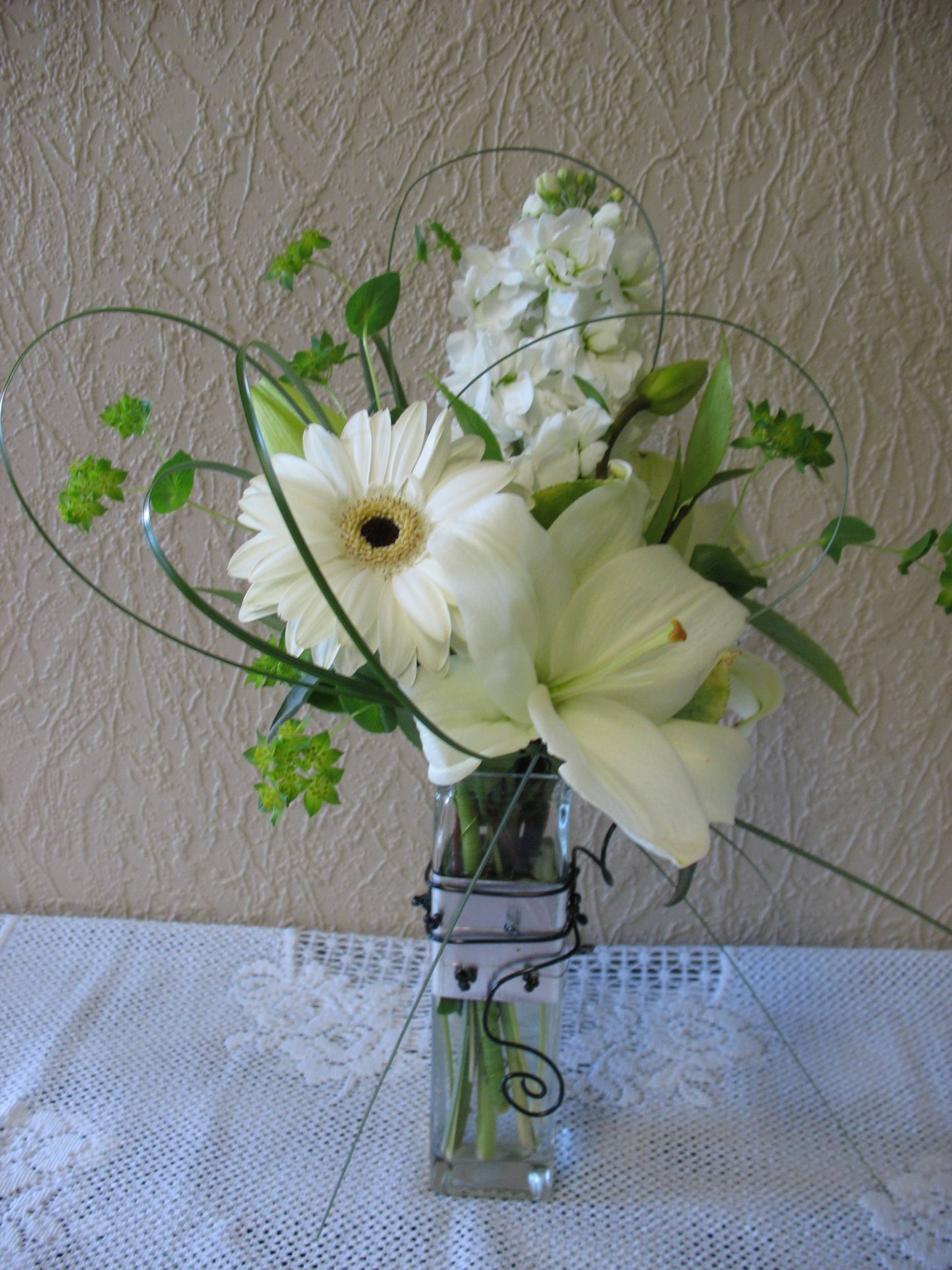 white vase bouquet