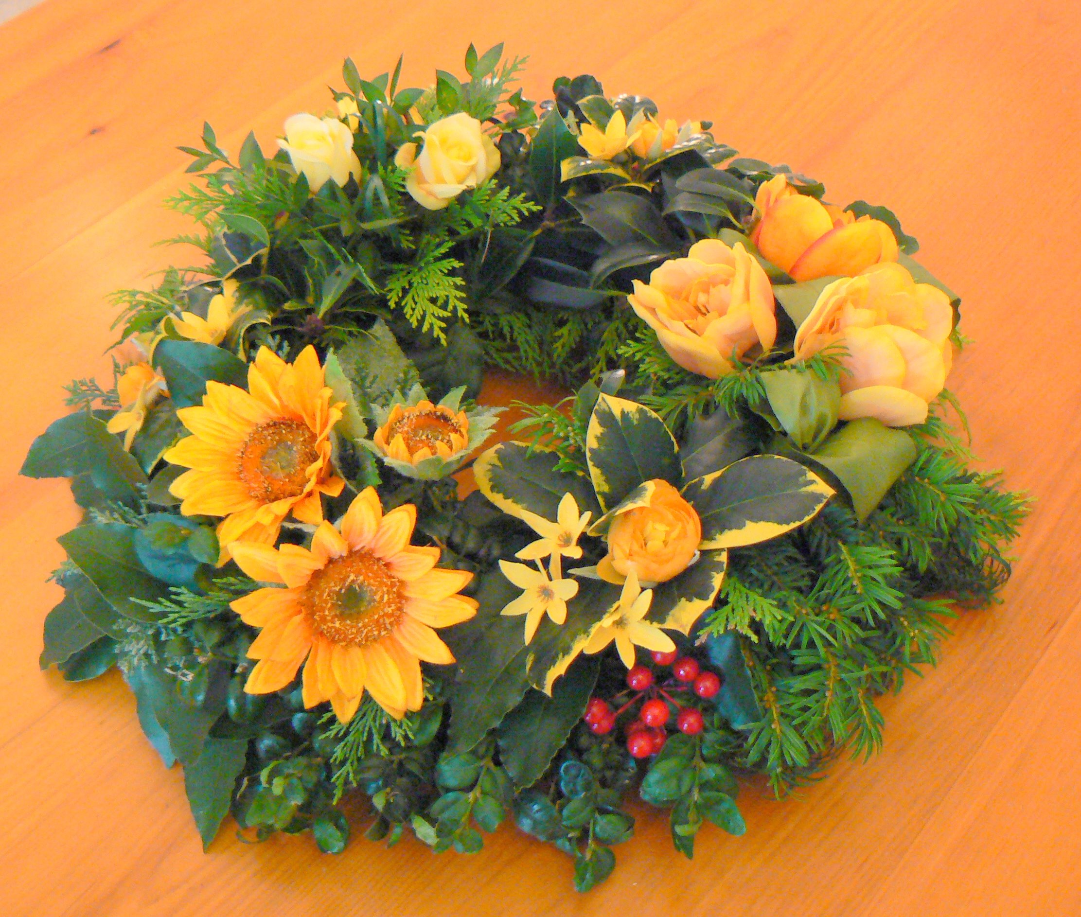 Wreath in Silks with fresh Foliages * Dec 2008