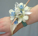 Wrist corsage on blue rock candy bracelet