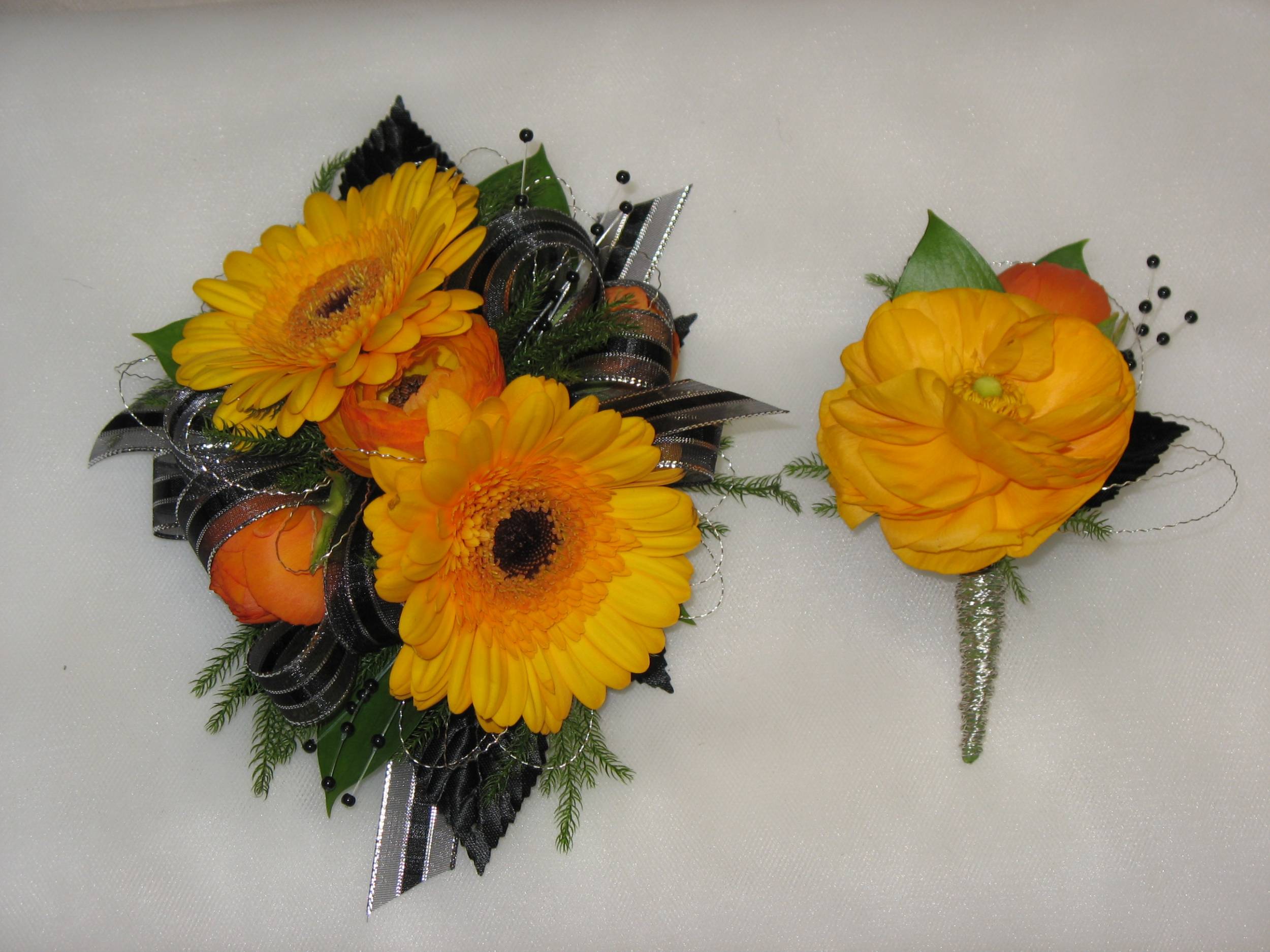 yellow gerb & ranunculus prom flowers